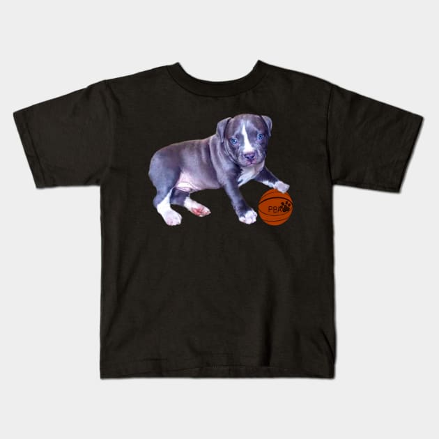 Blue line pit bull dog basket ball player- cute pitbull in the with it’s pitbull basketball association ball Kids T-Shirt by Artonmytee